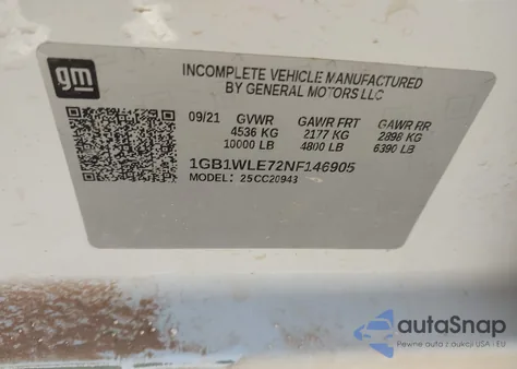 2022 Chevrolet Silverado 2500Hd 2Wd Long Bed Wt z USA, uszkodzony, nr VIN 1GB1WLE72NF146905